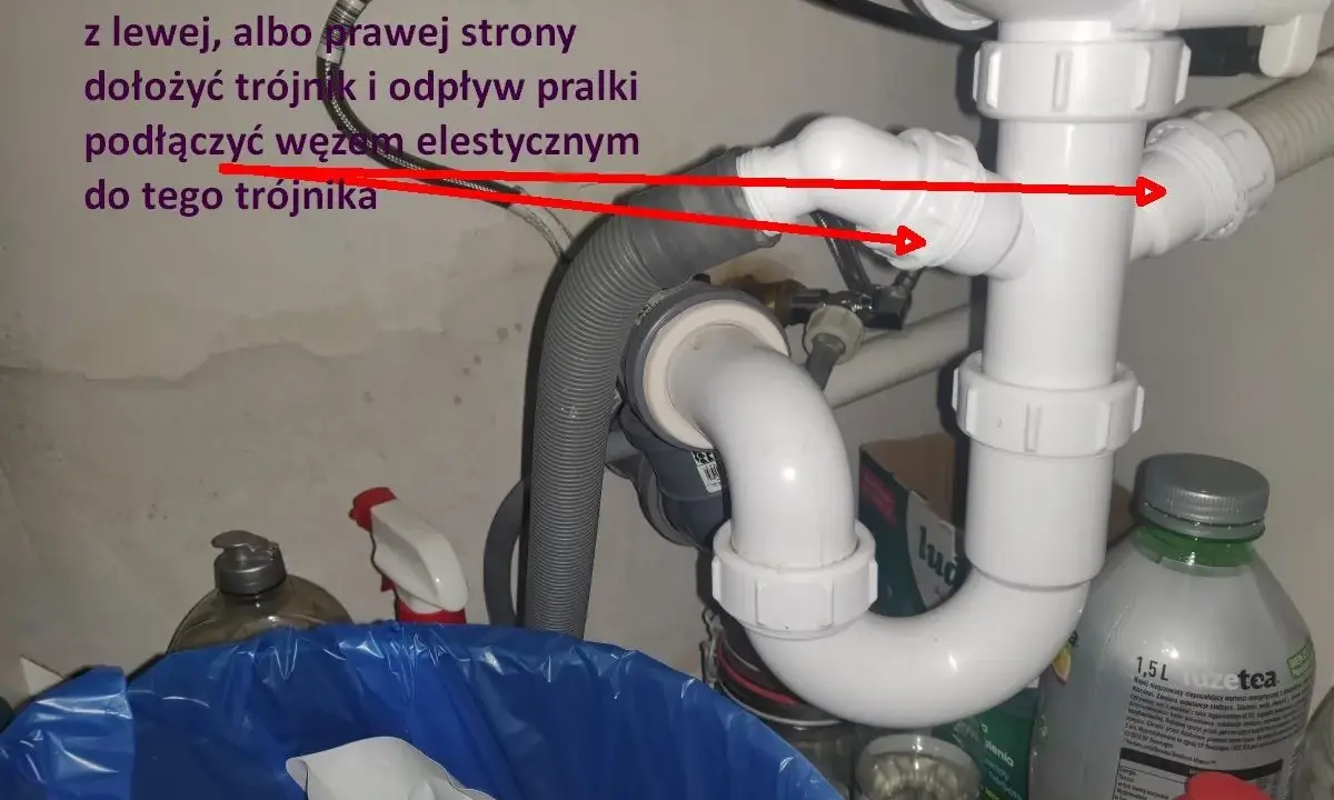 Zepsuty syfon pod zlewem lub brak uszczelnienia może powodować, że śmierdzi ze zlewu szambem. Na zdjęciu widać instalację hydrauliczną pod zlewem.