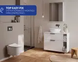 Nowoczesna łazienka z podwieszaną miską WC. System szybkiego montażu miski WC z ukrytym mocowaniem zapewnia estetykę i łatwość instalacji.