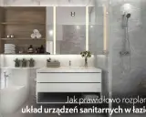 Nowoczesna łazienka z wanną, umywalką i toaletą. Prawidłowe rozmieszczenie urządzeń sanitarnych norma to klucz do funkcjonalności.