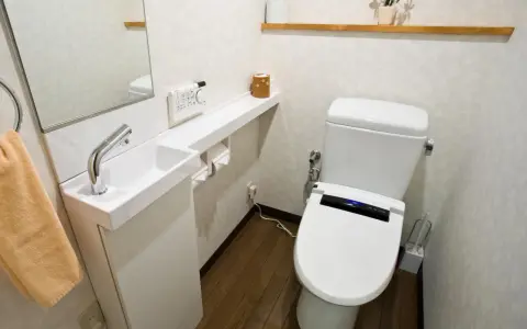 Kompaktowe, bardzo małe WC aranżacje z nowoczesną toaletą, małą umywalką i lustrem.