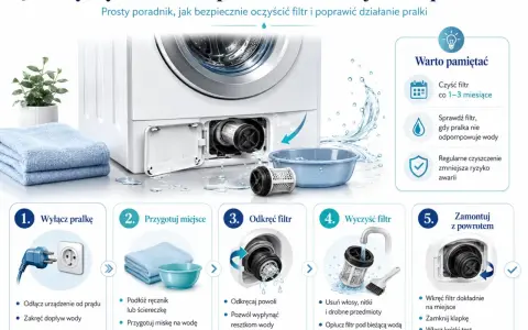 Instrukcja czyszczenia filtra magnetycznego w pralce: odłącz prąd, przygotuj miejsce, odkręć, wyczyść i zamontuj. Regularne czyszczenie zapobiega awariom.