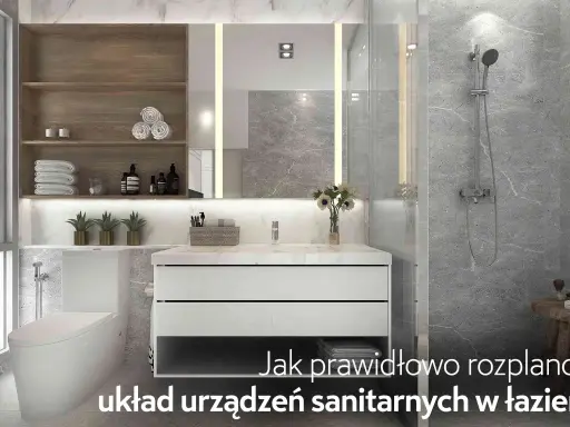 Nowoczesna łazienka z wanną, umywalką i toaletą. Prawidłowe rozmieszczenie urządzeń sanitarnych norma to klucz do funkcjonalności.
