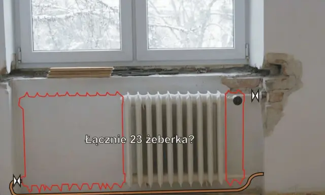 Jak przeliczyć grzejnik żeliwny na aluminiowy? Obliczenia dla 23 żeber. Czy tak można poprowadzić odpływ z powiększonego grzejnika?