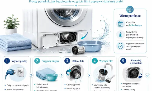 Instrukcja czyszczenia filtra magnetycznego w pralce: odłącz prąd, przygotuj miejsce, odkręć, wyczyść i zamontuj. Regularne czyszczenie zapobiega awariom.